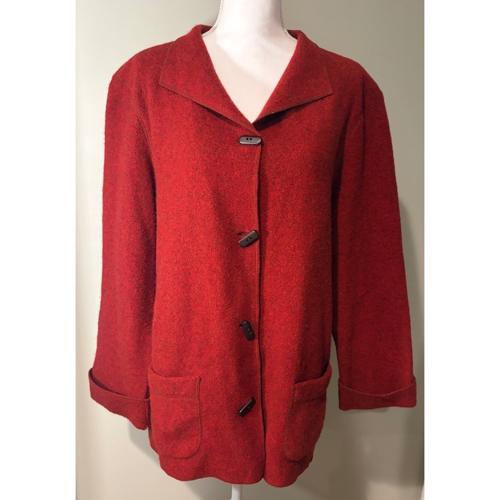 Sigrid Olsen Sport Red Lambs Wool Cardigan Jacket Button Front Size Large